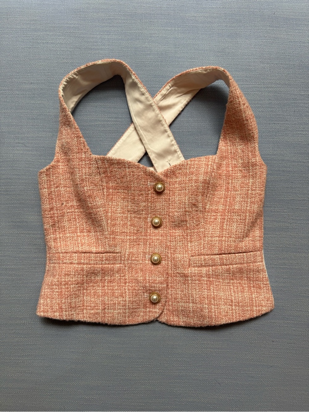 Reformation Amora Tweed Textured Woven Top, Size 2